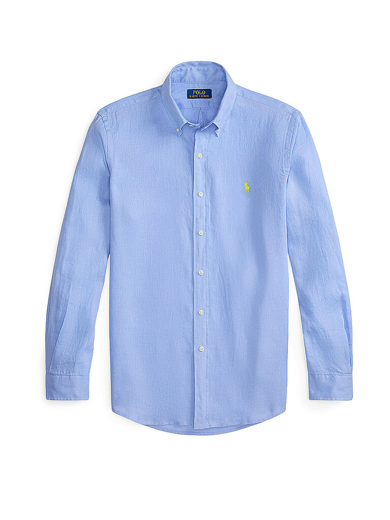 Polo Ralph Lauren pour homme. 710966294509 Custom Fit Linen Shirt blue (M), Bleu, Casuel, Manche longue